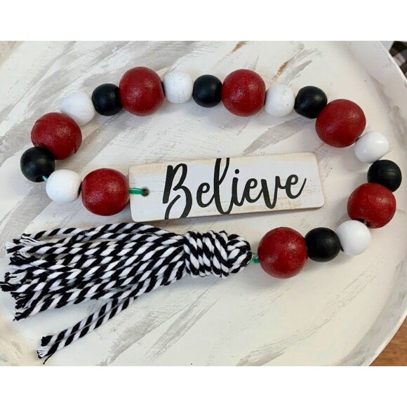 Christmas Tiered Tray Decor, Beaded Garland, Christmas Bead Garland, Farmhouse - Picture 4 of 6